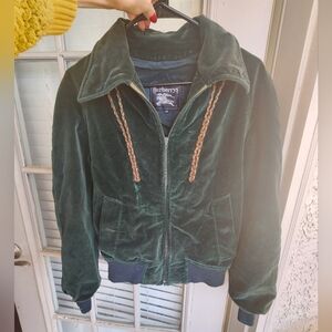 Vintage Burberry Dark Green Velvet Jacket with Braided Details Sz 48